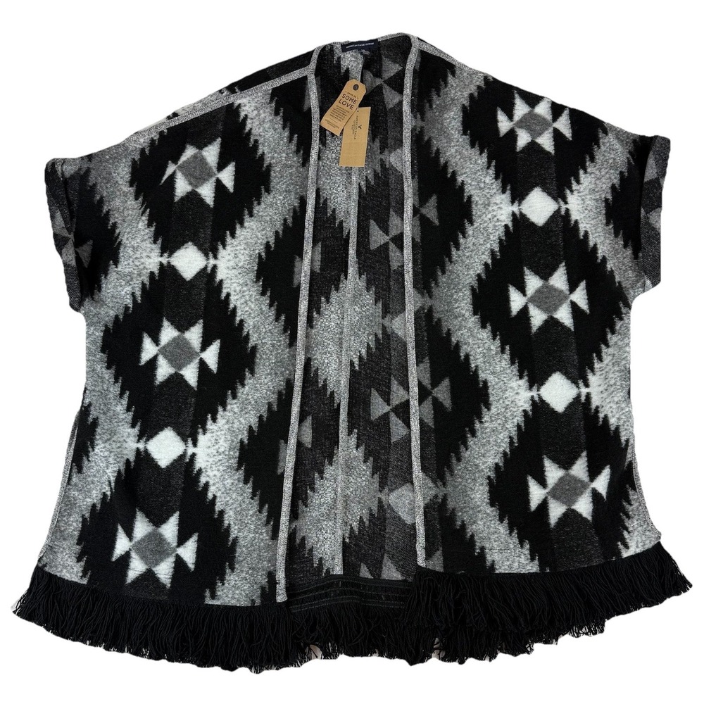 American Eagle AEO Southwest Cardigan Women's Small Poncho Black Gray‎ Aztec NWT